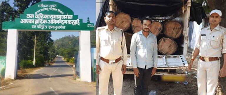 छत्तीसगढ़-बलरामपुर के जंगल से आधी रात को पकड़ी पिकअप, सात नग साल की लकड़ी बरामद