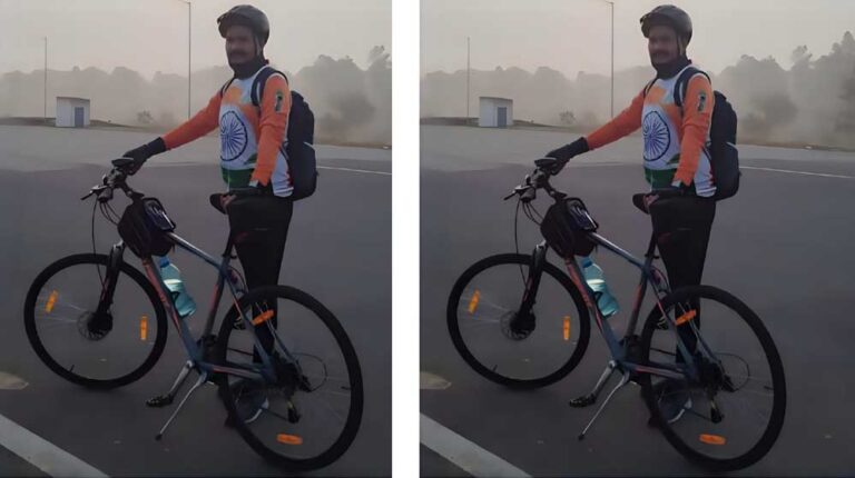 सतीश ने साइकिलिंग के दौरान दुष्प्रभाव डालने वाले चीजों के बारे में ग्रामीणों को कराया अवगत