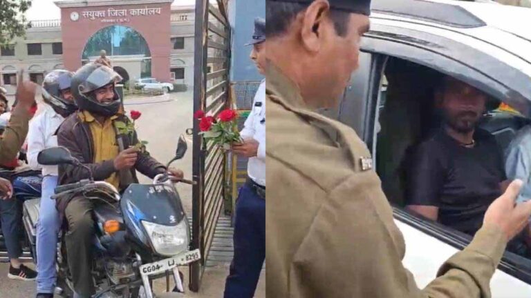 गरियाबंद मुख्यालय में यातायात शाखा ने चलाया जागरूकता अभियान, पुलिस ने हेलमेट पहने चालकों को दिया गुलाब फूल गरियाबंद मुख्यालय में यातायात शाखा ने चलाया जागरूकता अभियान, पुलिस ने हेलमेट पहने चालकों को दिया गुलाब फूल