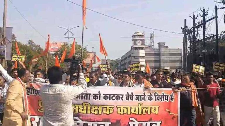 गौकशी और गौ तस्करी के विरोध में सर्व हिंदू समाज ने किया प्रदर्शन, गौ हत्या बंद हो…’ के नारों से गूंजा रायपुर