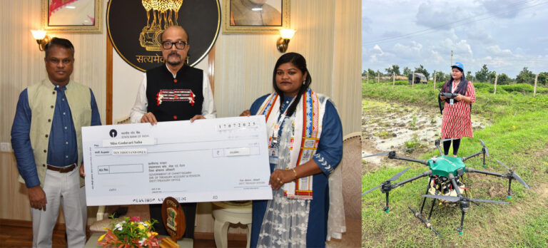 महिलाओं की आत्मनिर्भरता की मिसाल बनीं ड्रोन दीदी गोदावरी साहू, राज्यपाल रमेन डेका ने किया सम्मानित…..