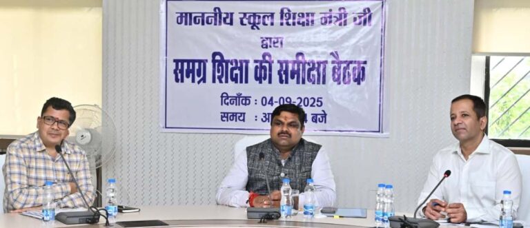 शिक्षा मंत्री गजेन्द्र यादव ने मंत्रालय में ली समग्र शिक्षा विभाग की अधिकारियों की समीक्षा बैठक…..